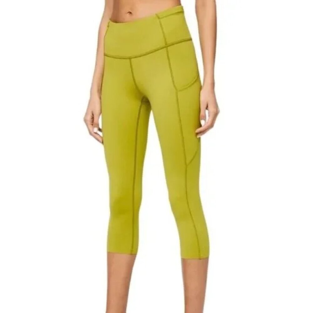 Lululemon Fast and Free Crop II 19" Nulux Golden Lime Size 6